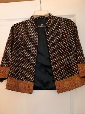 Vintage beaded Black Cropped Embroidered Blazer with Paisley Hem